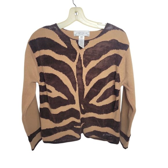 Jones Wear Sport Zebra Print Knit Sweater Medium M  Long Sleeve cotton Womens To - Picture 2 of 6